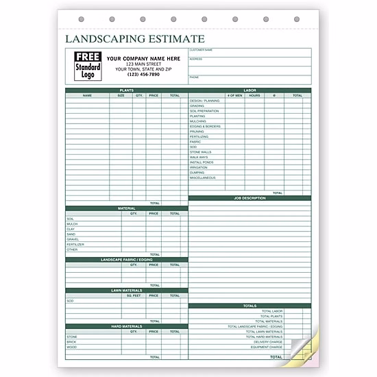 Landscaping Estimate Bid Forms