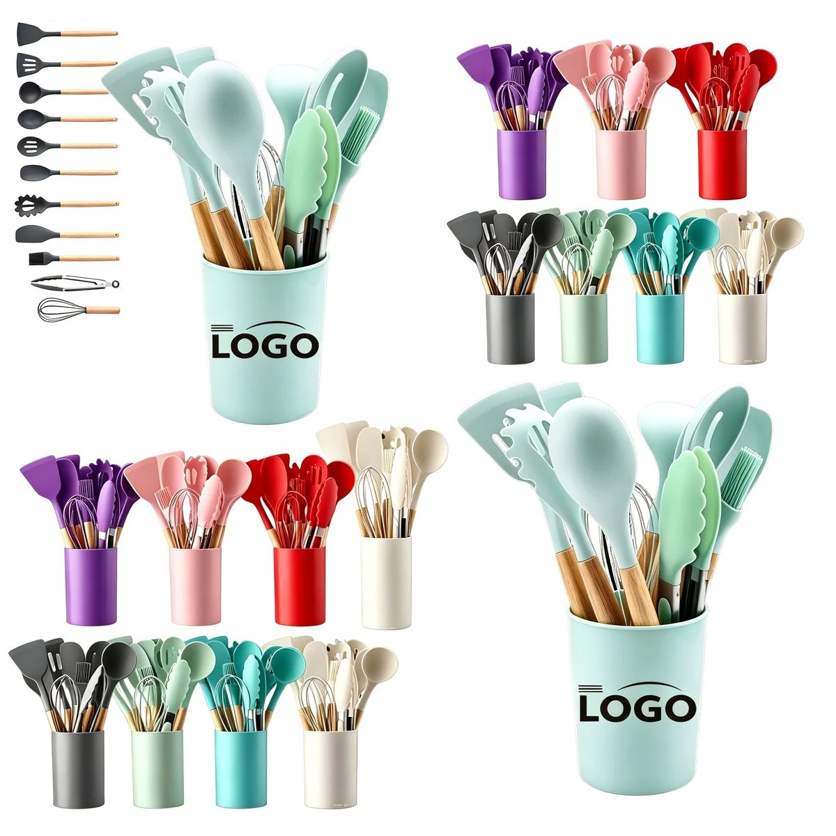 12-Piece Silicone Kitchen Tool Set with Wood Handles 1