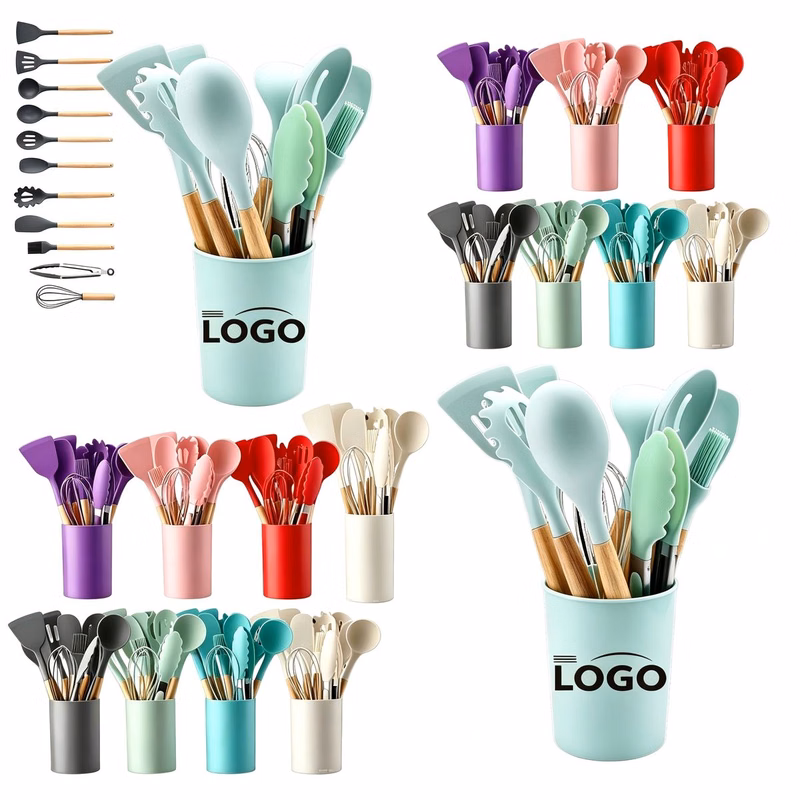 12-Piece Silicone Kitchen Tool Set with Wood Handles