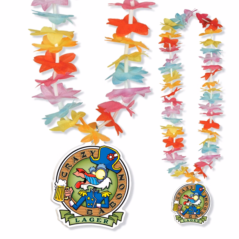 Multi-Color Floral Lei w/ Custom Shaped PVC Medallion