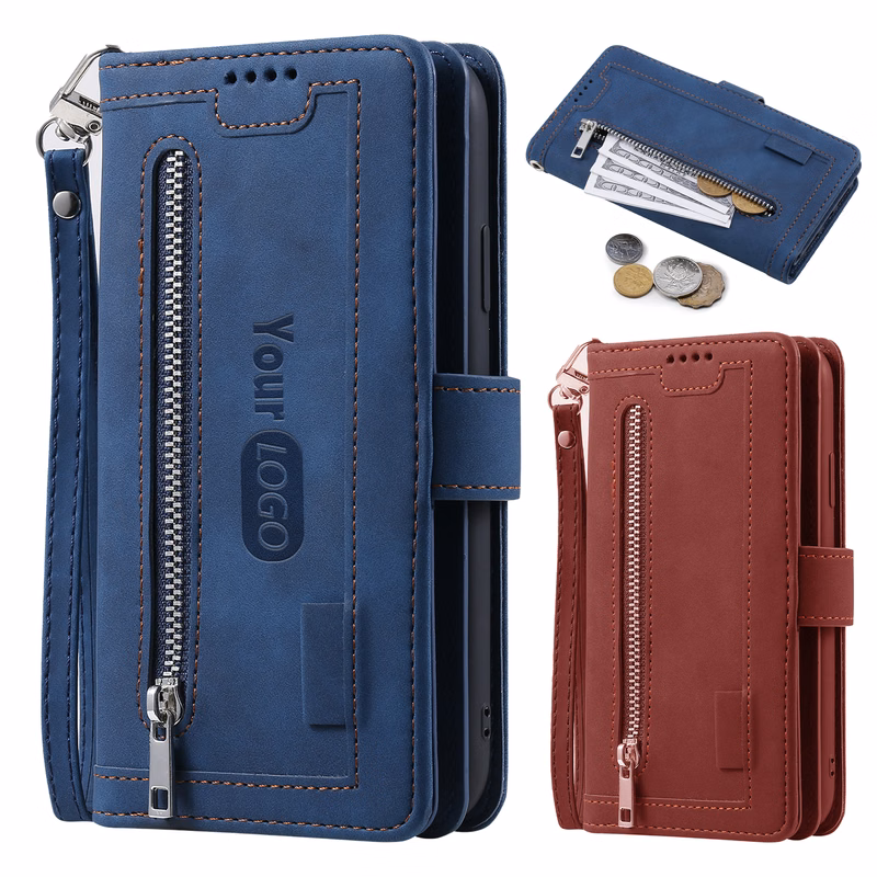 Leather Stylish Wallet Case With Zipper And Card Storage