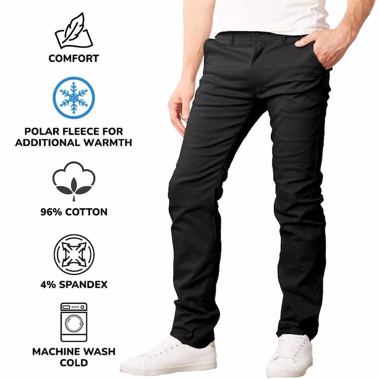 Fleece-Lined Stretch Chino Pants - Black Size 30-40 31" Inseam