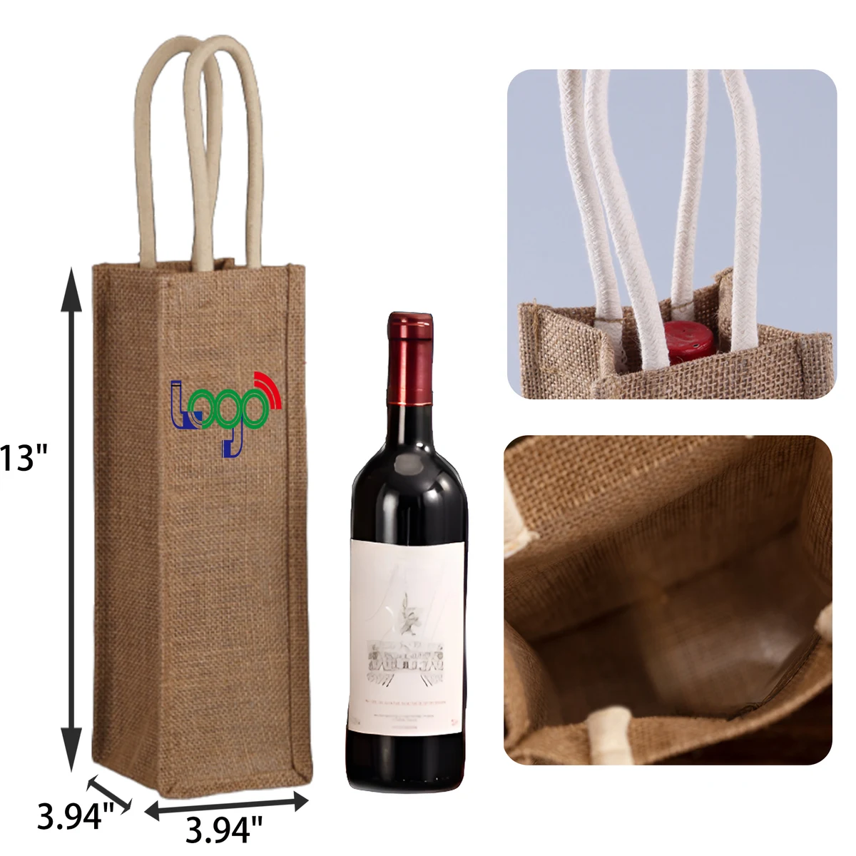 MOQ 50 PCS Stylish Single Bottle Jute Wine Tote Bag 1