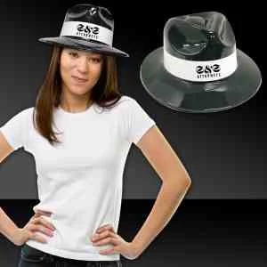 Black Plastic Fedora with White Band 1