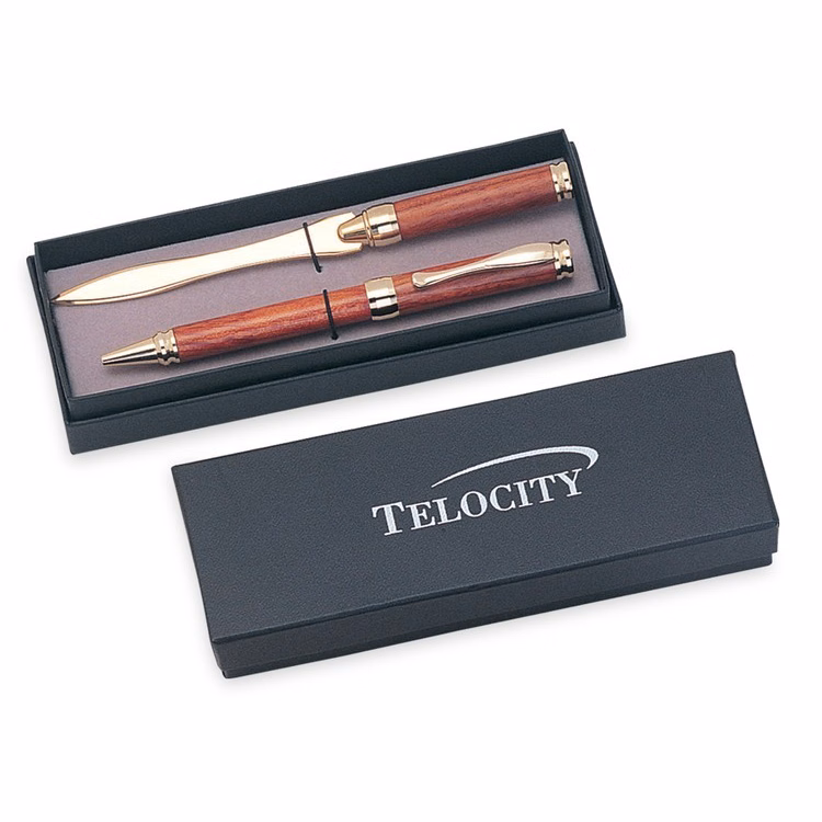 Black Box With Removable Cover Dual Pen Holder - Imprinted