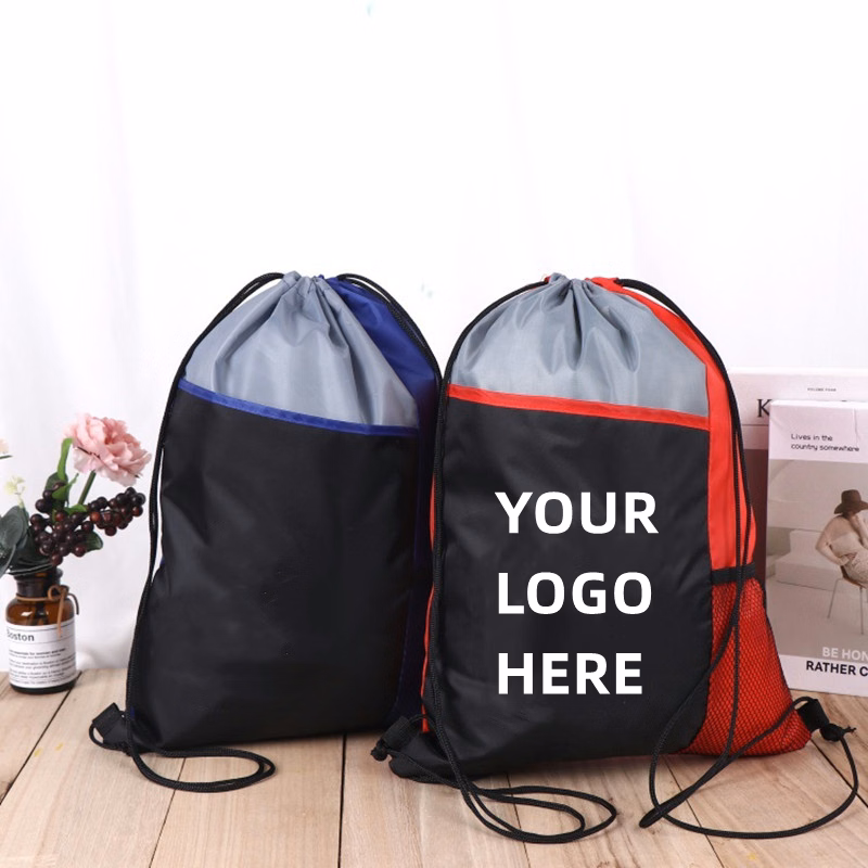 Tricolor Drawstring Backpack w/ Mesh Pocket