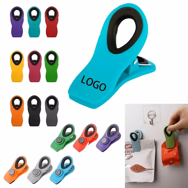 Custom Plastic Sealing Magnetic Clips with Ribbed Grip — Kitchen & Fridge Organizer