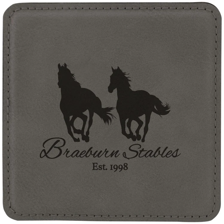4" x 4" Square Gray Leatherette Coaster 1