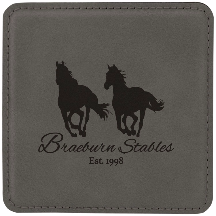 4" x 4" Square Gray Leatherette Coaster