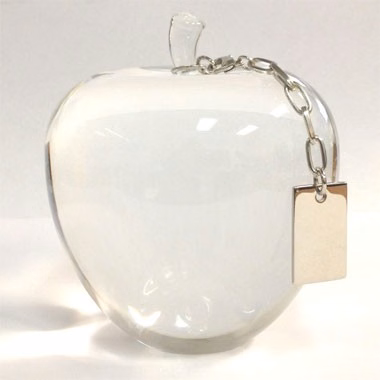 Crystal Apple Paperweight with Silver Tag