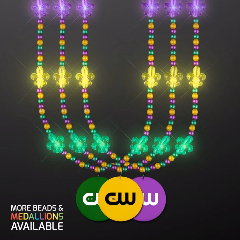 Light Up Fleur de Lis Jewelry, Mardi Gras Medallion