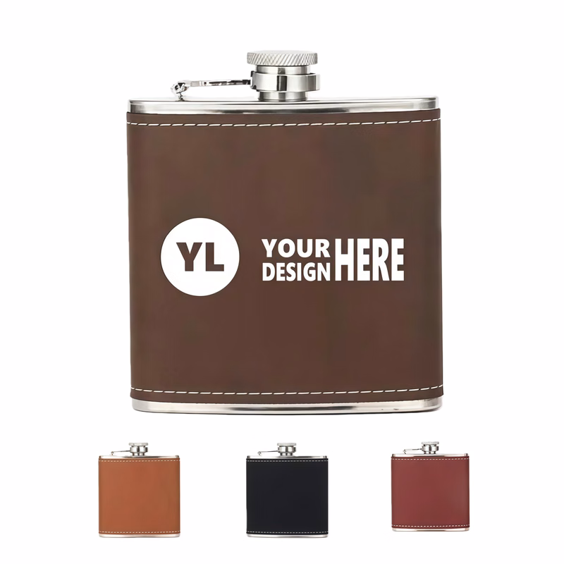 6oz Leather Wrapped Stainless Steel Hip Flask