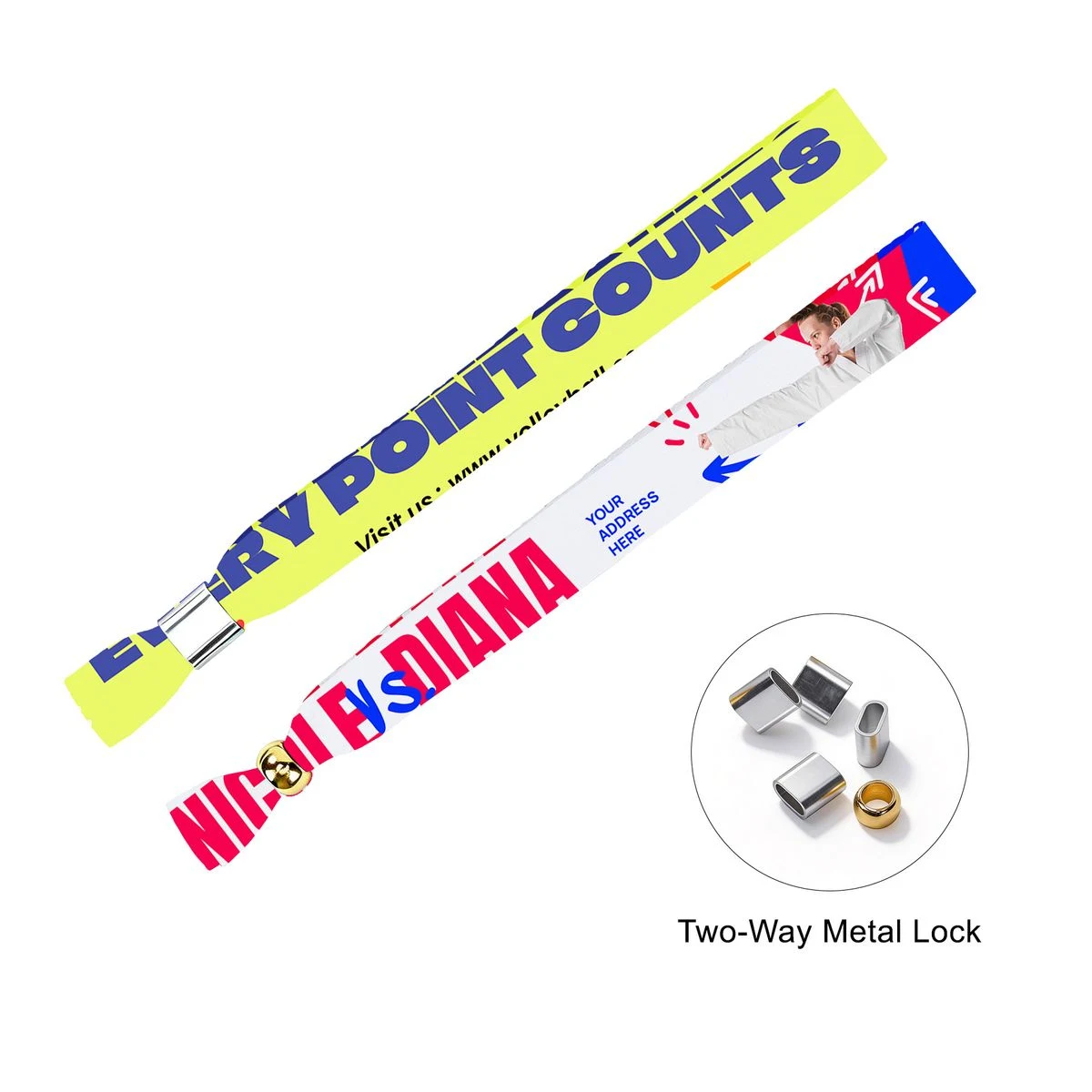 5/8" Sublimated Two-Way Metal Lock Reusable Event Wristbands 1
