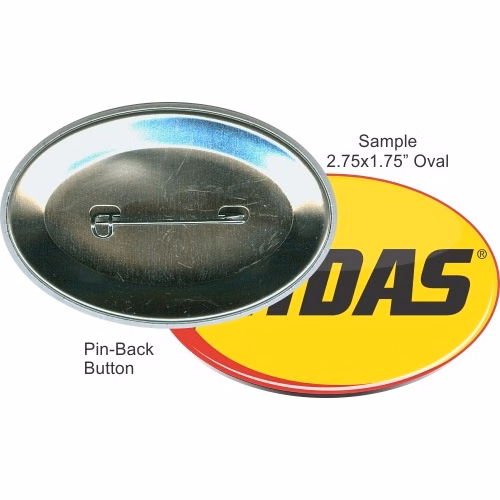 Pin-back 2 3/4 Inch X 1 3/4 Inch Oval Button