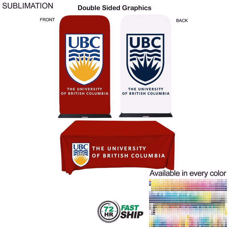 72Hr Fast Ship - Event package, 4'W Fabric banner and Premium 8' tablecloth open back