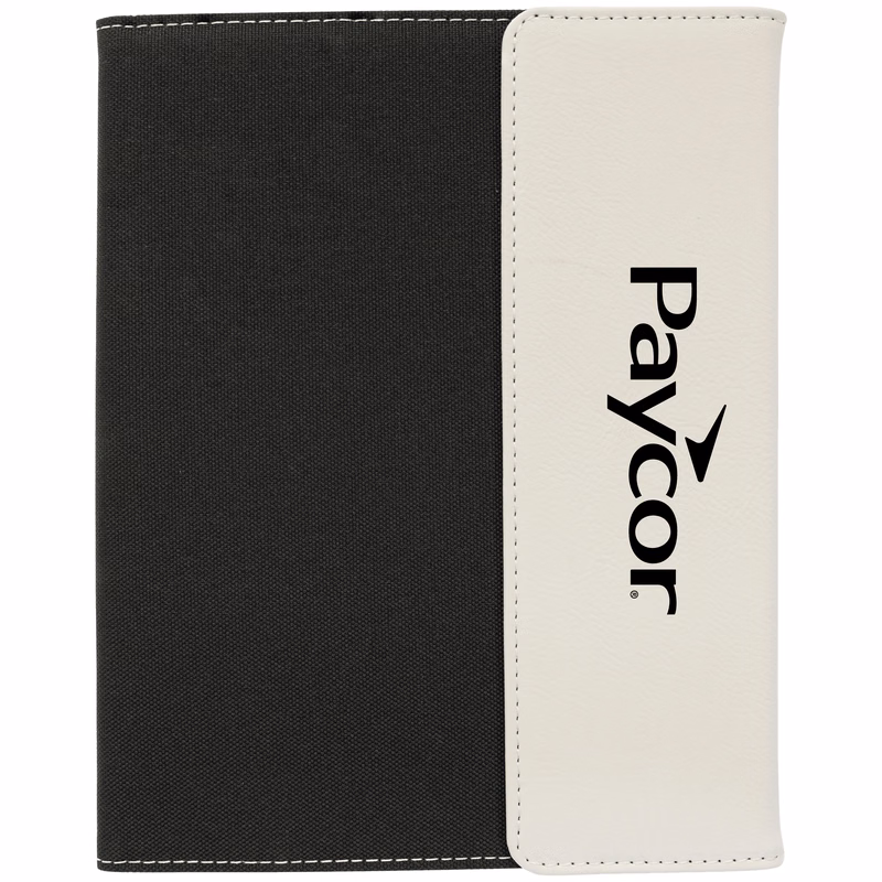 7" x 9" White Leatherette & Black Canvas Portfolio