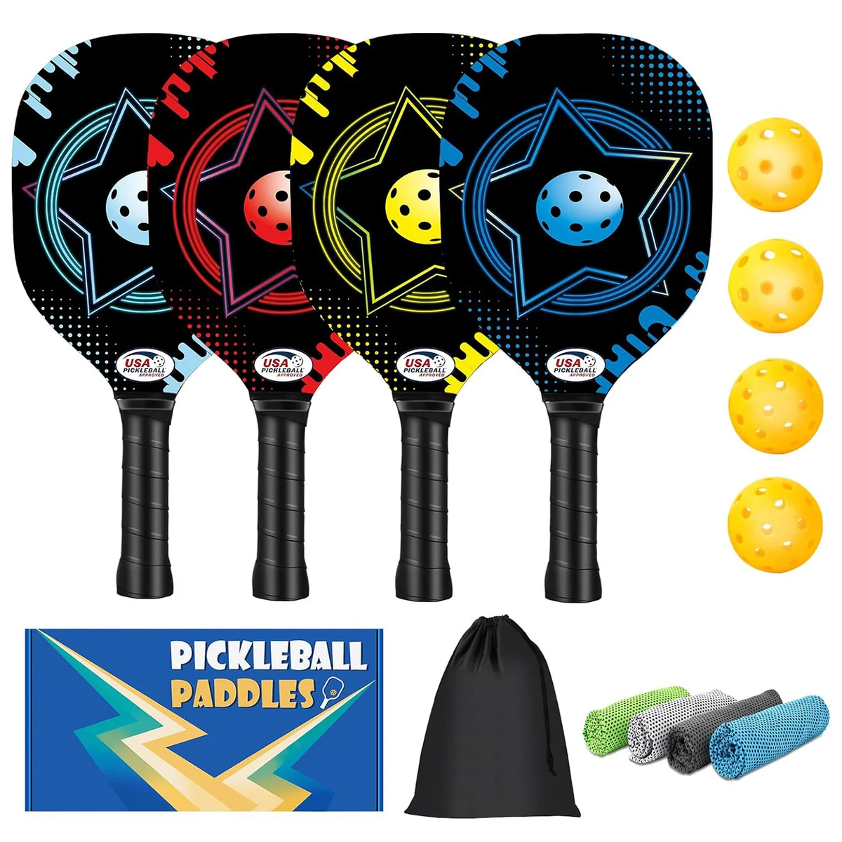 Wooden Pickleball Racket Paddle & Ball Set w/ Coolmax Towel 1