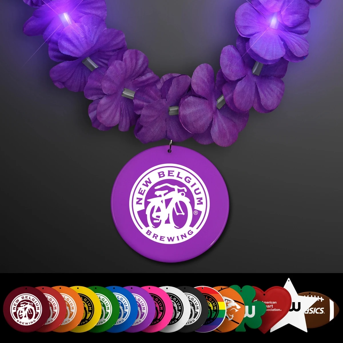Light Up Purple Lei with Medallion 1