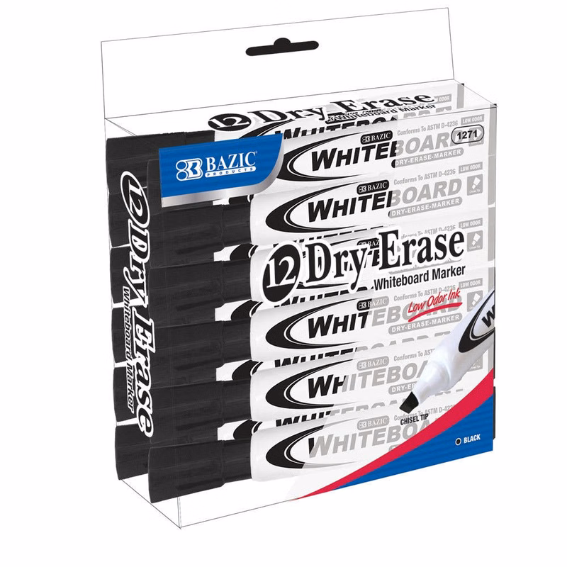 Dry-Erase Markers - 12 Pack Black Chisel Tip
