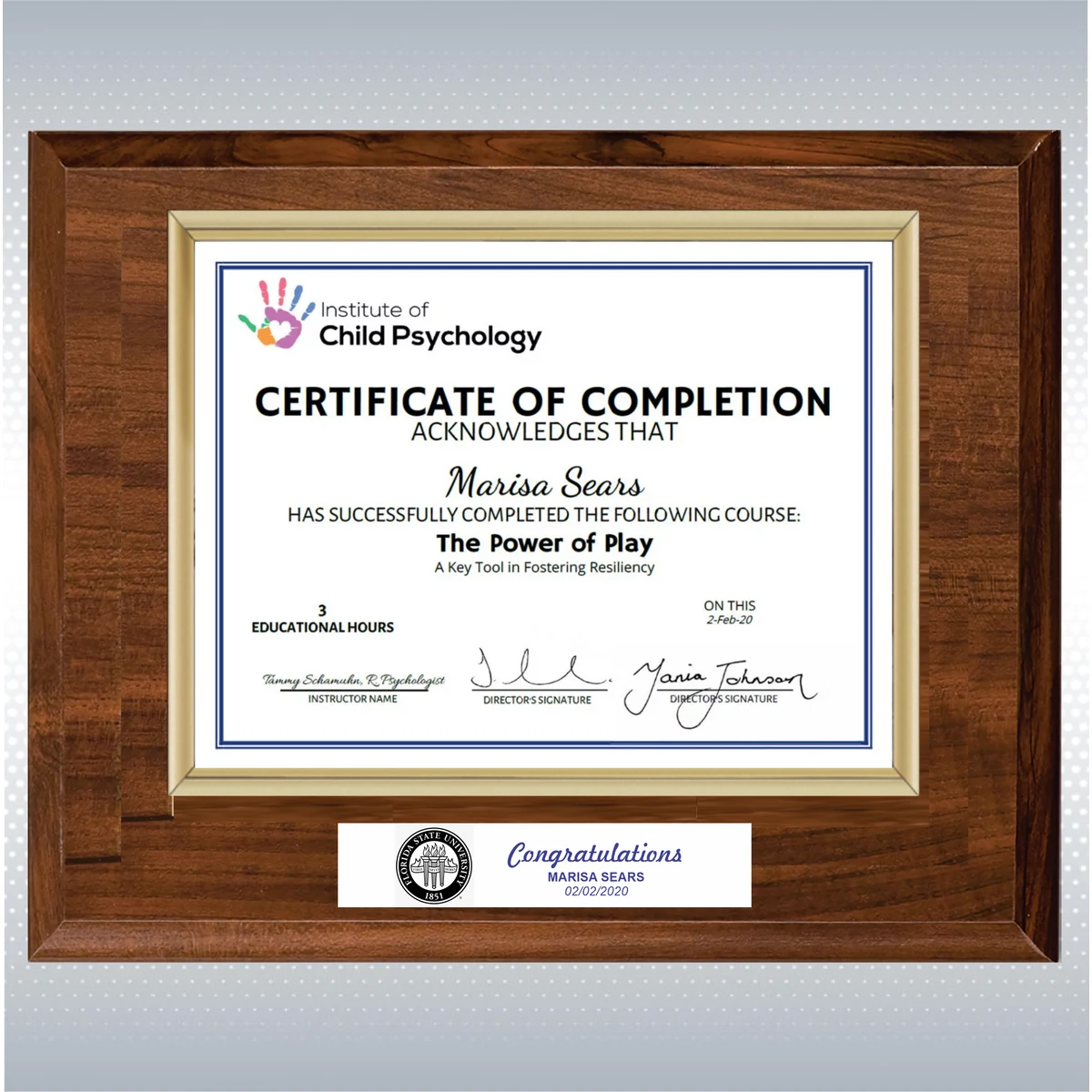 Cherry Finish Certificate Plaque 1