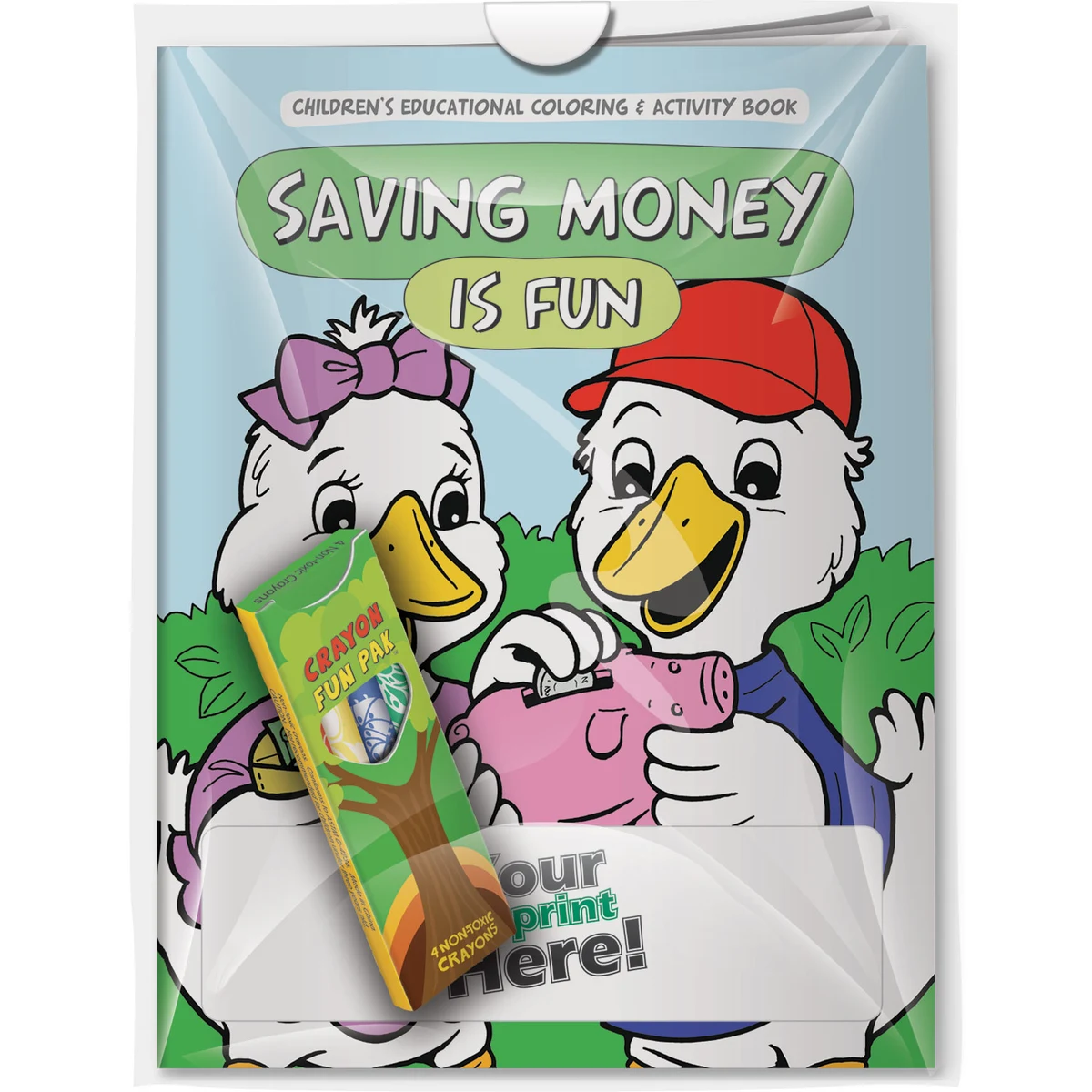 Combo Pack - CB1029 Coloring Book & 4-Pack of Crayons (Imprinted) in a Poly Bag 1