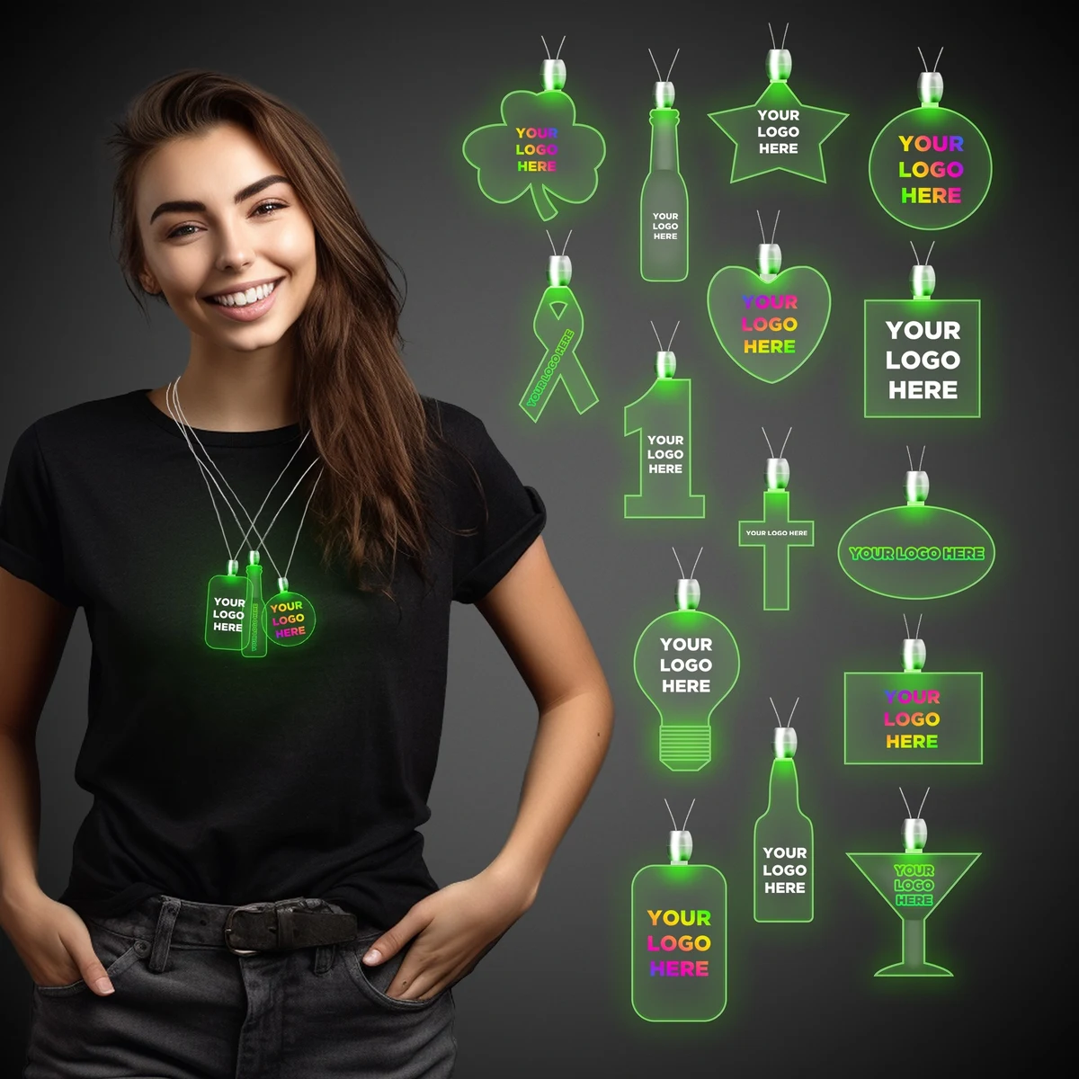 Green Light-Up LED Acrylic Pendant Necklace 1