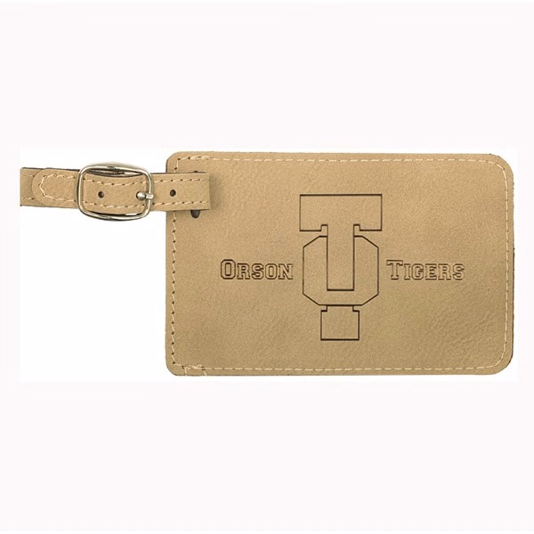 Leatherette Luggage Tag - Light Brown Laser Engraved