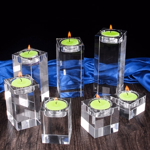 Square Clear Crystal Candle Holder