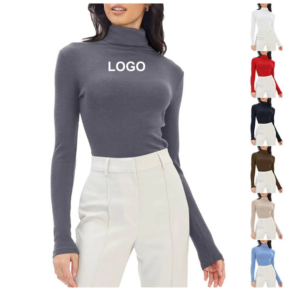 Women Mock Turtleneck Long Sleeve Shirt 1