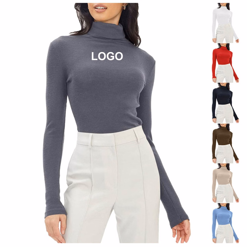 Women Mock Turtleneck Long Sleeve Shirt