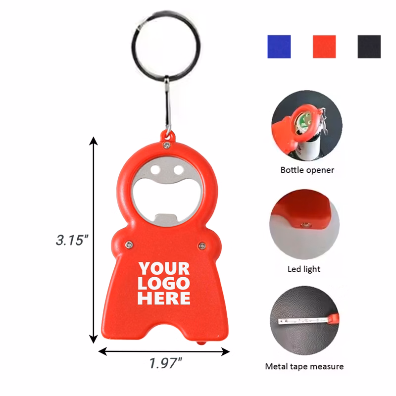 4-in-1 Bottle Opener, Flashlight And Tape Measure Keychain