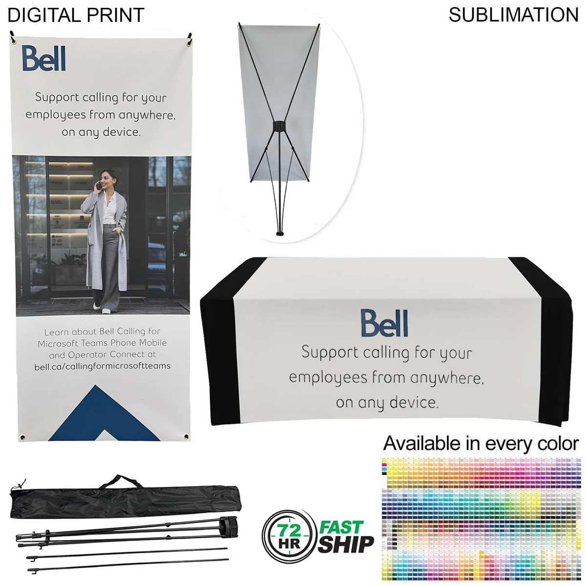 72Hr Fast Ship - Tradeshow Package, Tripod Banner with Graphic DP787 + Sublimated Tablerunner SU622 1