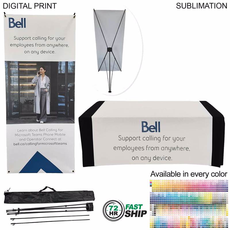 72Hr Fast Ship - Tradeshow Package, Tripod Banner with Graphic DP787 + Sublimated Tablerunner SU622
