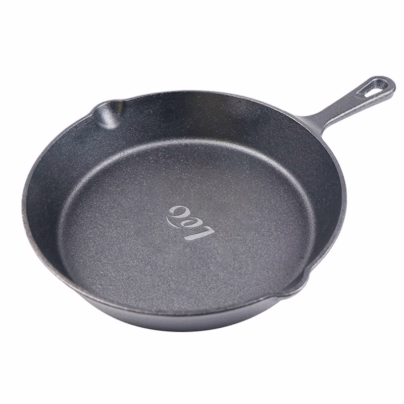 Outdoor BBQ Fry Meat Single Handle Cast Iron Round Pan
