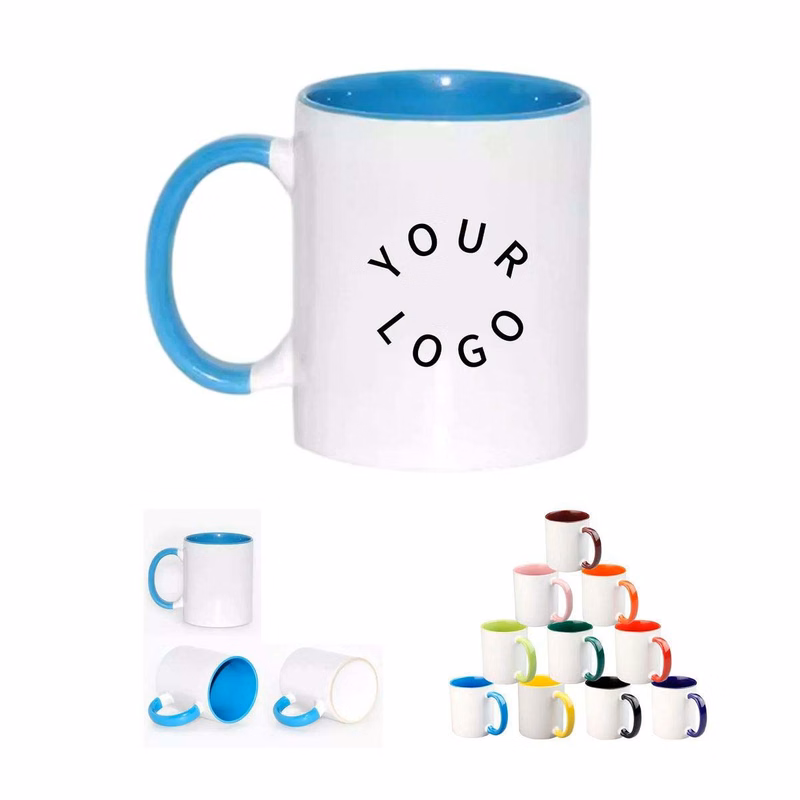 Durable Ceramic Mug with Colored Rim and Handle