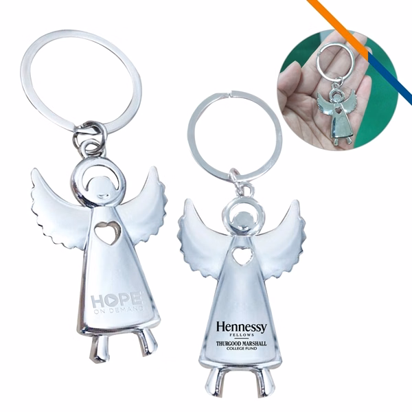 Custom Chrome Angel Key Tag 1.43 inch Square — Inspirational Gift Item