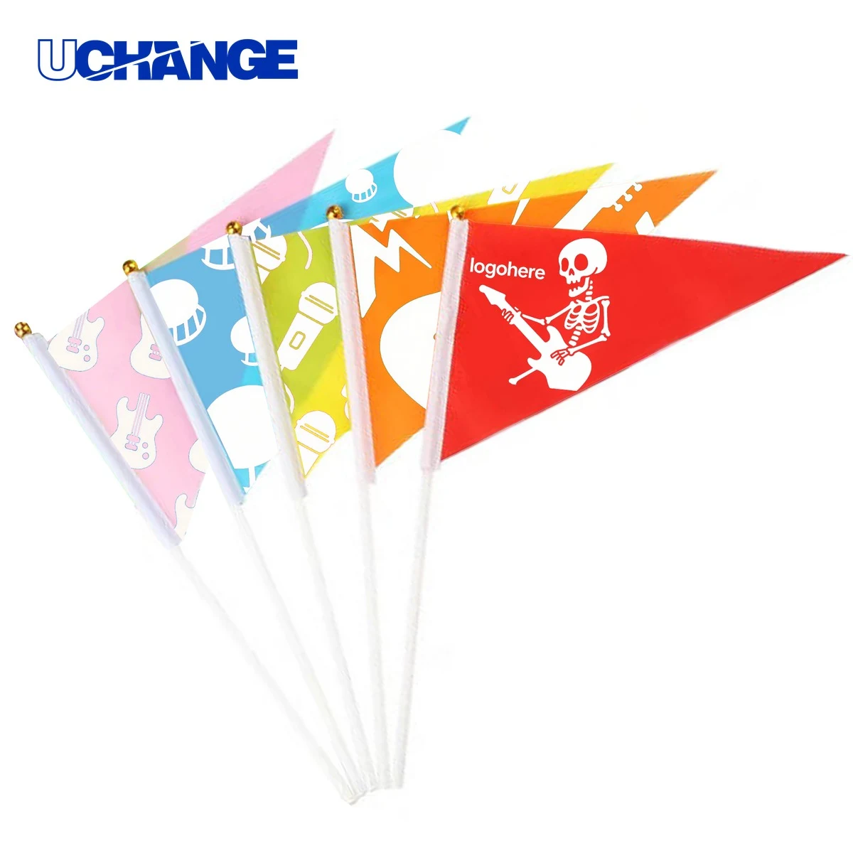 Personalized Triangle Hand Flag with Plastic Stick 1