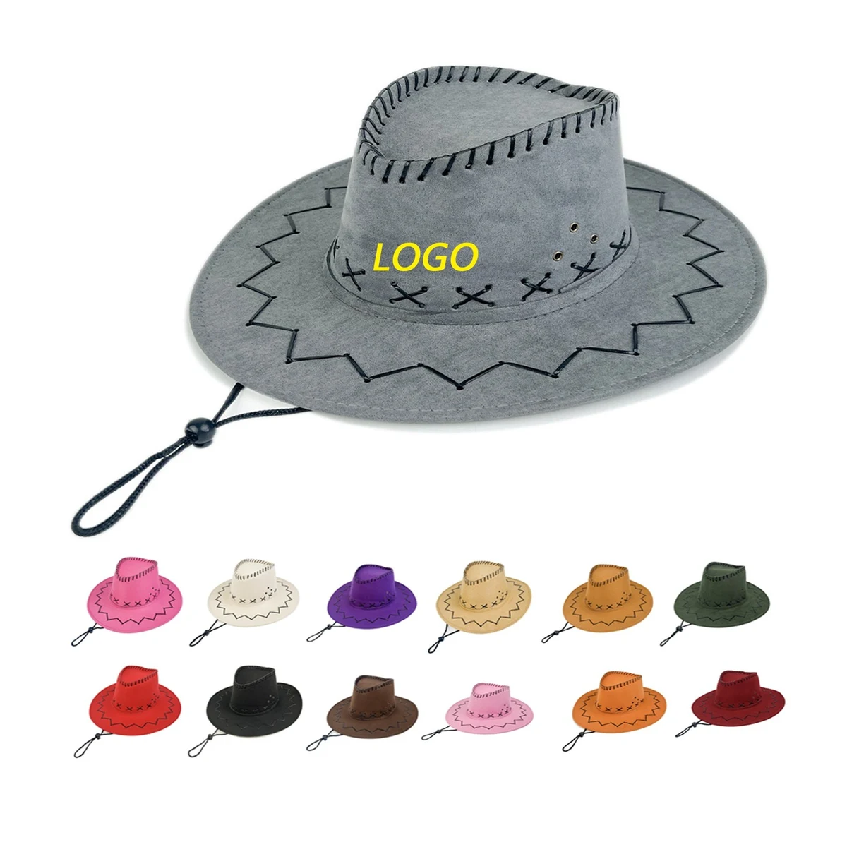 Western Cowboy Hat Outdoor Wide Brim Hat With Strap 1