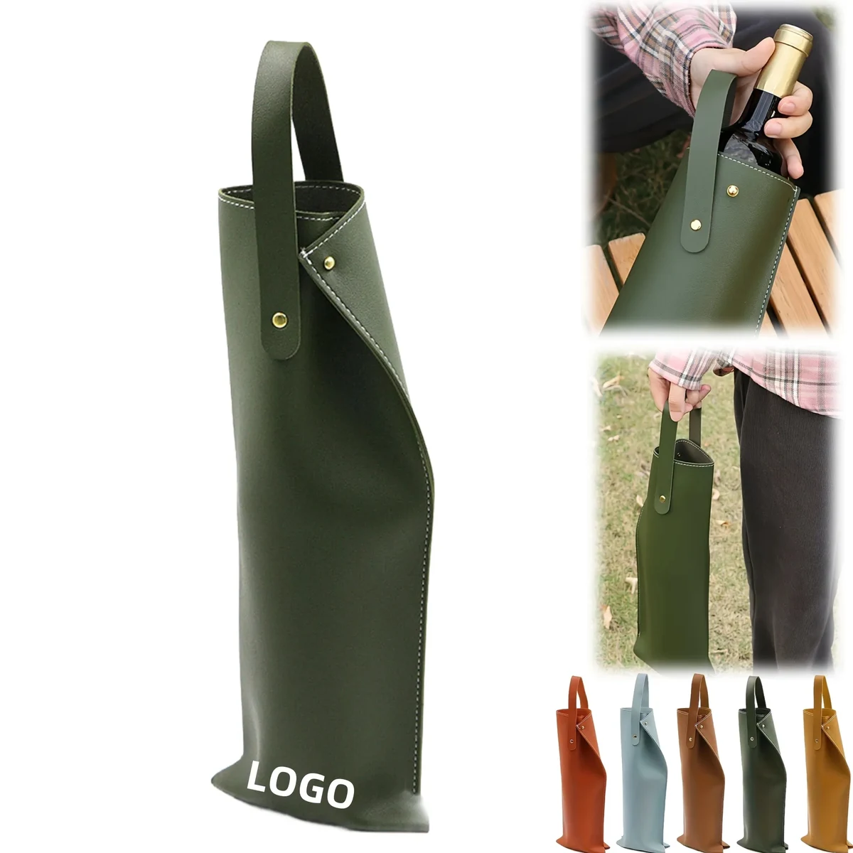 Leather Single Wine Tote Bag Bottle Carrier Holder 1