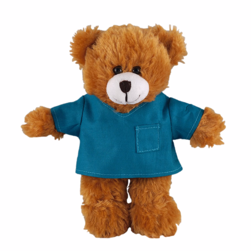 Soft Plush Stuffed Mocha Teddy Bear in scrub shirt
