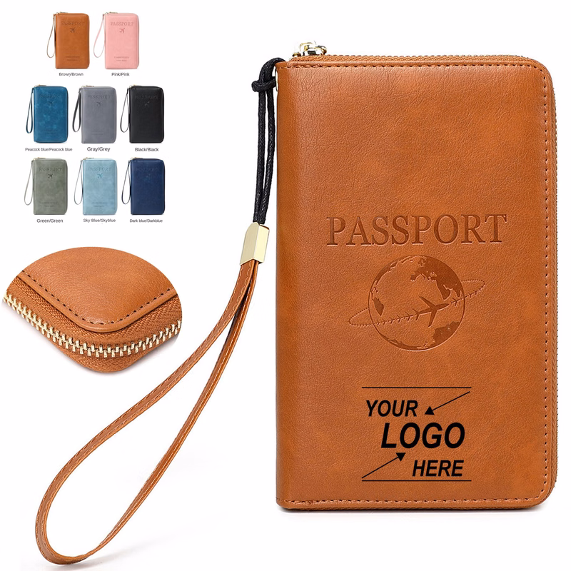 Travel Passport Holder with Zipper and Multiple Functions