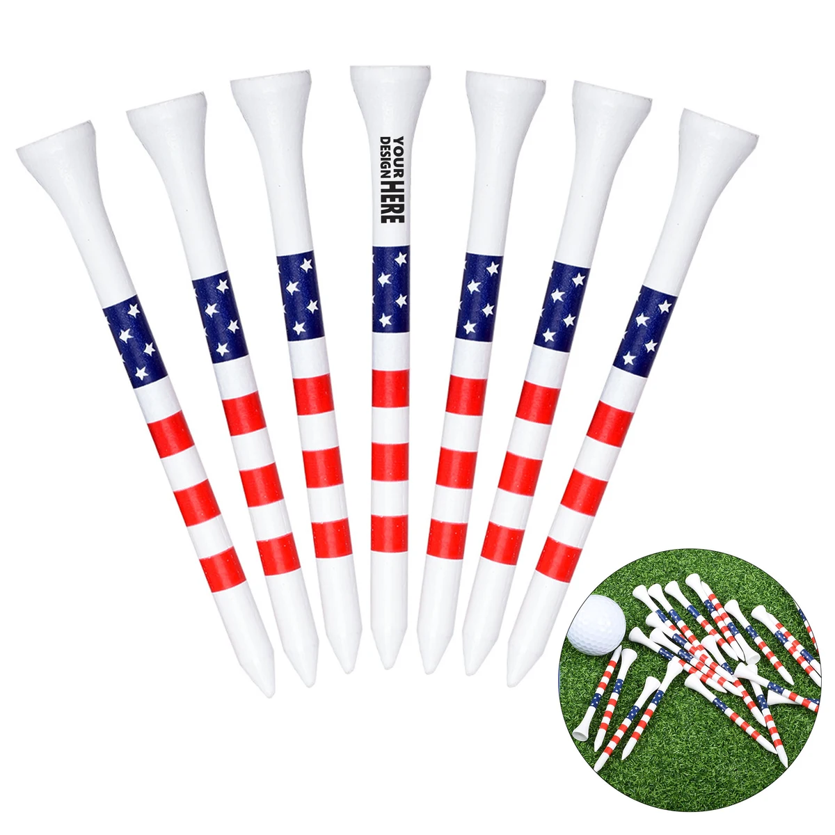 Striped Bamboo Golf Tee With Flag Print 1