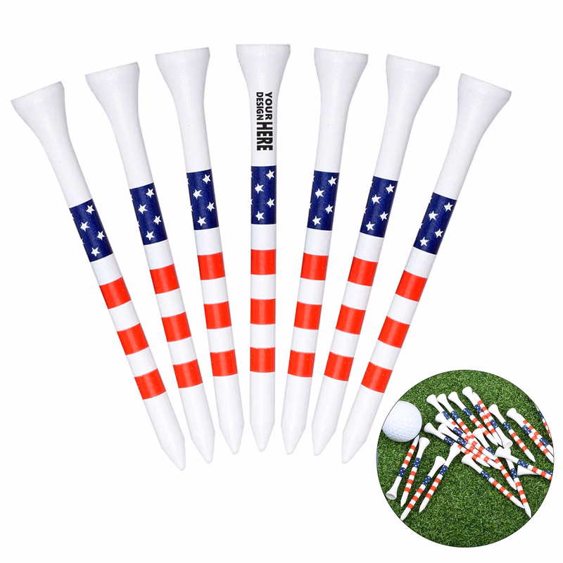 Striped Bamboo Golf Tee With Flag Print