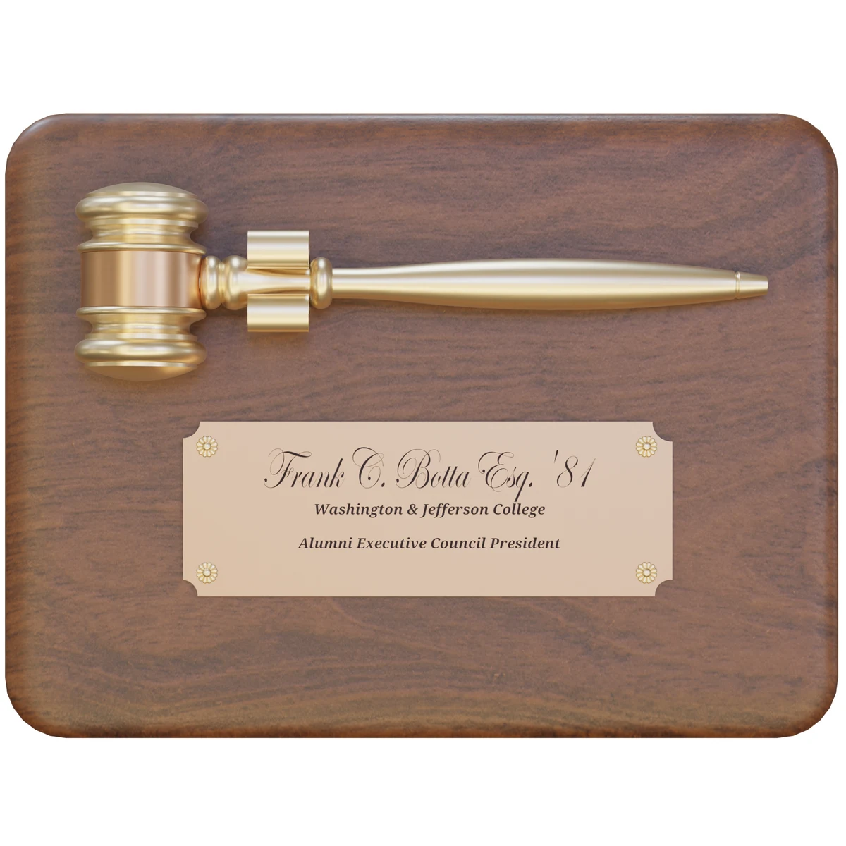 8" x 10" Gavel Plaque with Gold Finish 8" wood gavel 1