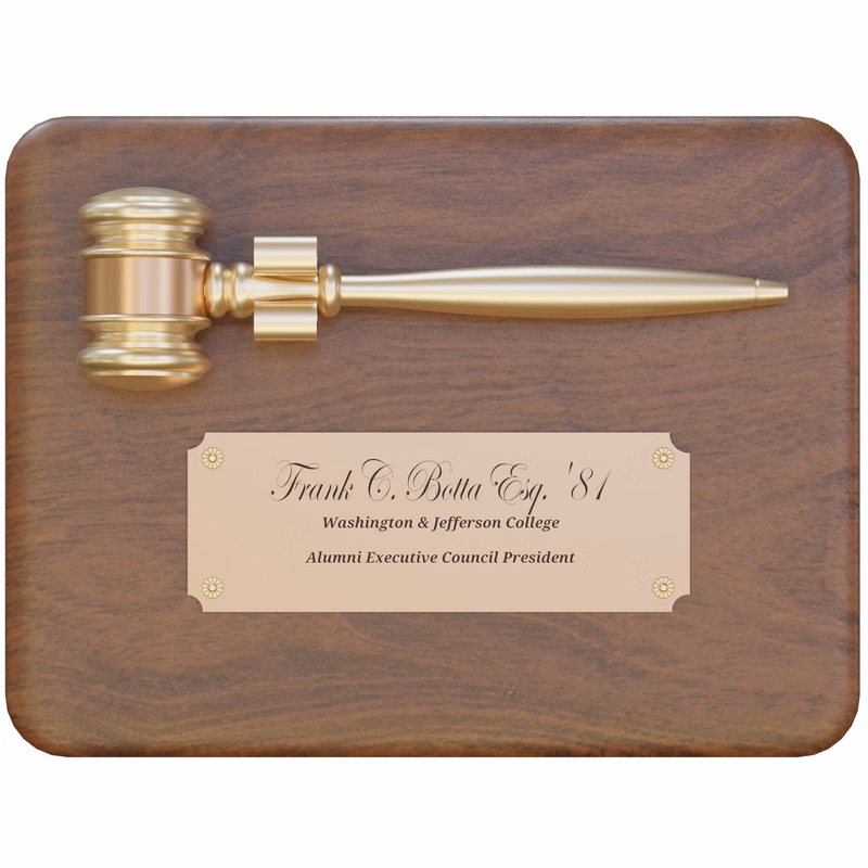 8" x 10" Gavel Plaque with Gold Finish 8" wood gavel