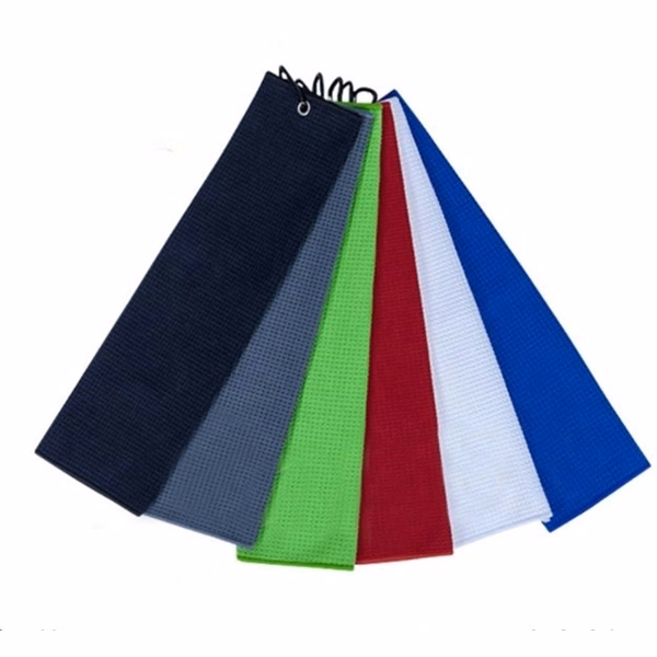 Microfiber Trifold Waffle Golf Towel W/ Hook
