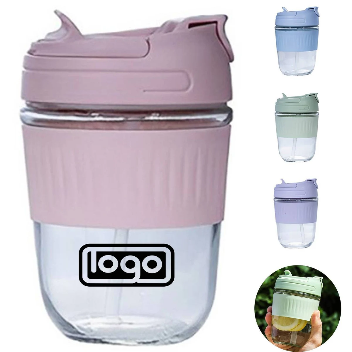 12 oz Large Capacity Glass Water Bottle with Straw 1