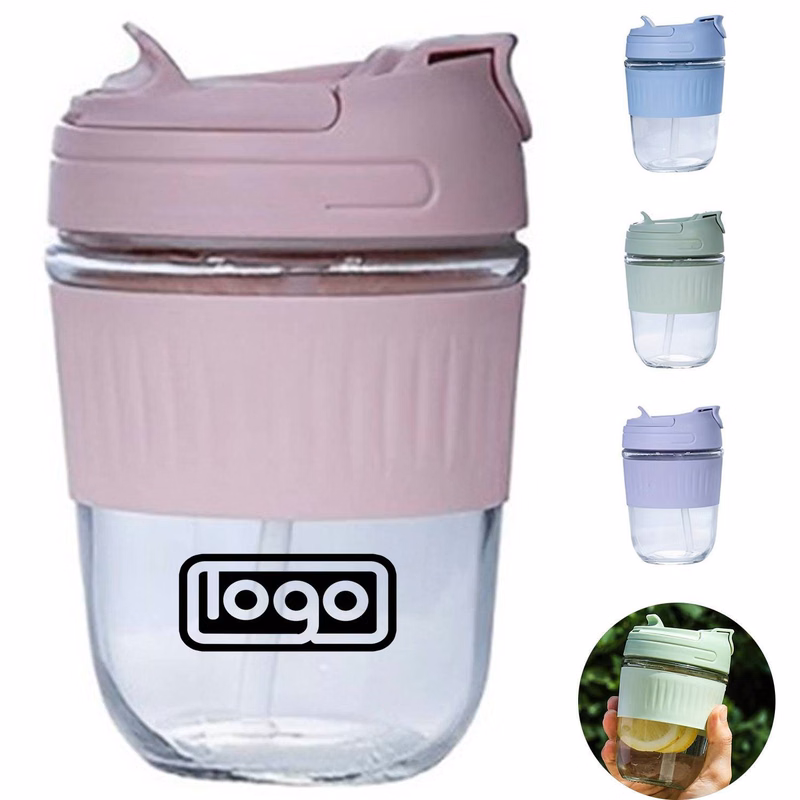 12 oz Large Capacity Glass Water Bottle with Straw