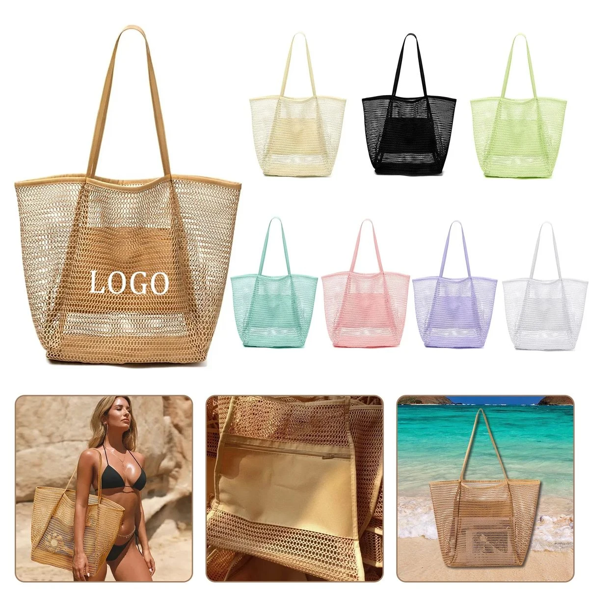 Large Mesh Beach Bag, custom tote bag with logo imprint 1