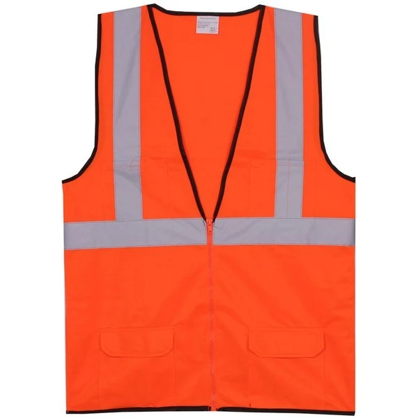 Polyester Orange Solid Zipper Safety Vest SV169 1